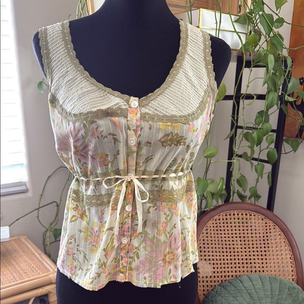 Vintage Y2K Free People Dainty Floral Lace Button Up Boho Hippie Cottage Top - Picture 1 of 5